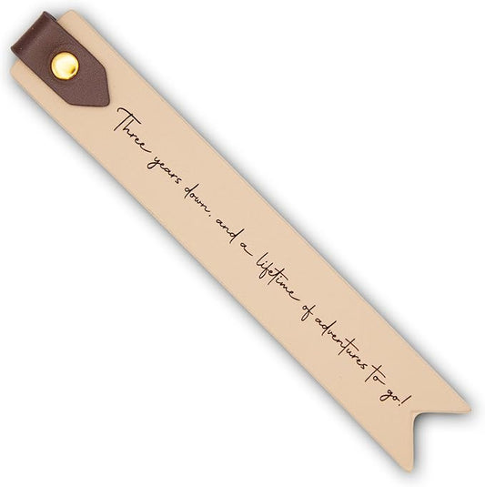 Engraved Leather Bookmark in Cream - 3 Years Down, Genuine Leather 3rd Year Wedding Anniversary Traditional Gift for Him & Her, Husband Wife