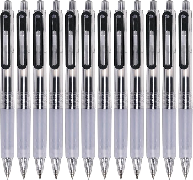 Gel Pens Black Ink 12 Pack, 0.38mm Pen Ultra Fine Point Smooth Writing Pens for Office School Supplies