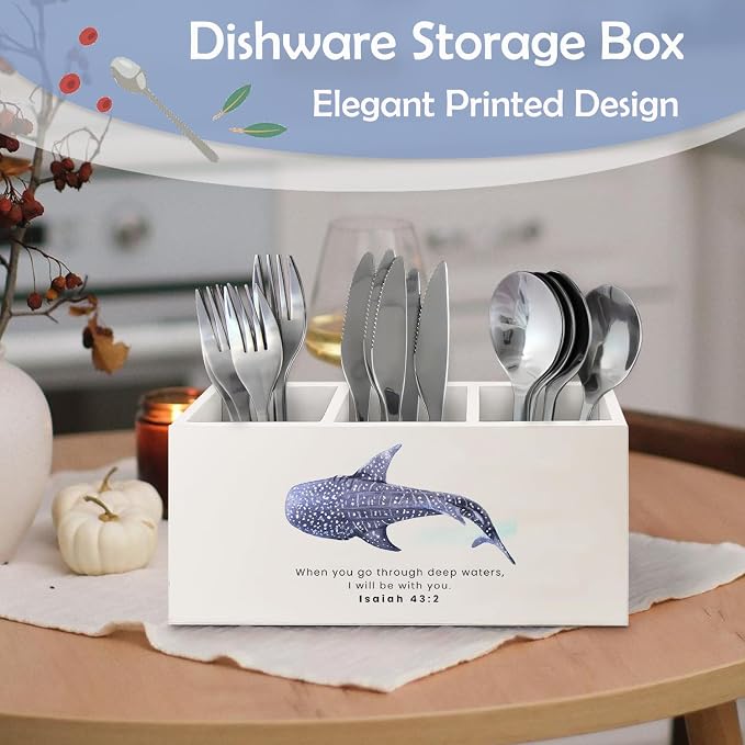 SNNDER Whale Shark Christian Pen Holder for Desk, Christian Gifts for Women Men, Inspirational Bible Verses Isaiah 32:2 Wooden Pen Pencil Holder Organizer for Home Office Desk Accessories