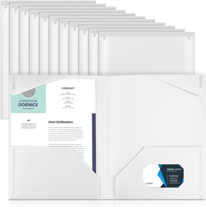 Henoyso 18 Pack White Plastic Folders with Clear Front Pockets Heavy Duty File Folders with 2 Pockets and Card Slot for Student Communication School Office Presentation Report