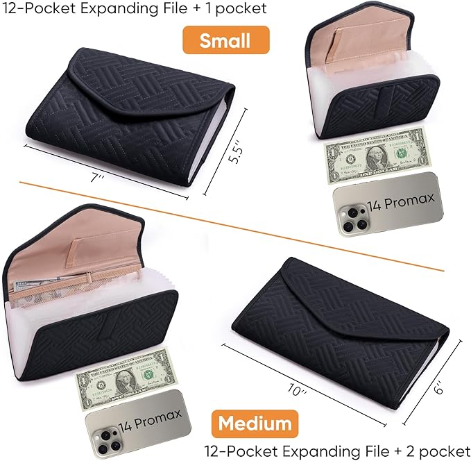 Fabric Bill Organizer with Pockets 10x6 Receipt Organizer for Business - Receipt Holder Organizer - Cash Organizer -Coupon Holder - Money Organizer for Cash- Small Accordion File Organizer