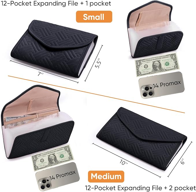 Fabric Receipt Organizer 7X5 - Receipt Holder 12 Pockets - Money Organizer - Elegant Receipt Holder - Coupon Holder - Cash Organizer - Envelope Organizer - Small Accordion File Organizer