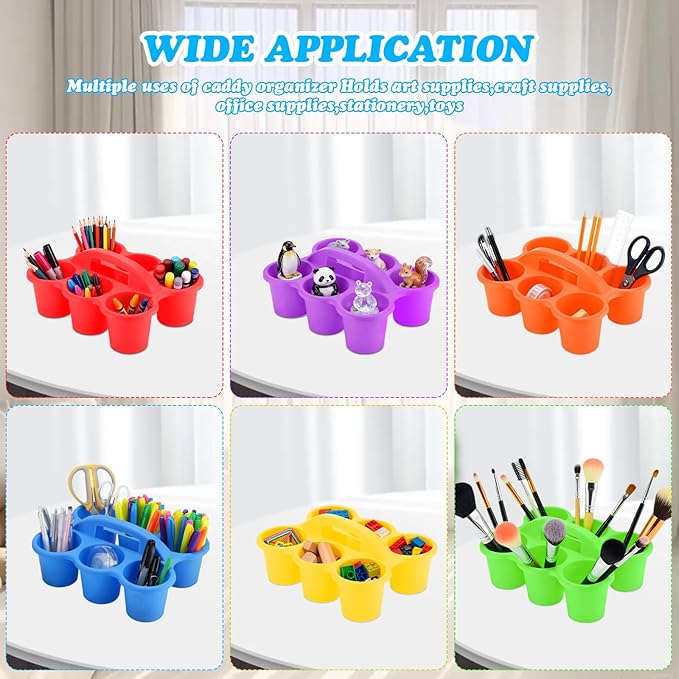 VZZNN 12 Pack Stackable Classroom Caddy Storage Basket with Handle - Fashion Classroom Storage Bins (Rainbow Colors) for Supplies Keep Desks and Work Stations Organized