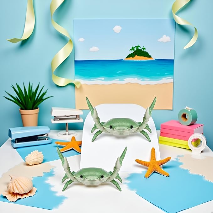 2Pcs Creative Crab Pen Holder Weightlifting Crabs Pen Stand Storage Rack, Office Desktop Decoration, Pencil Holders Supplies Holders and Dispensers, Desk Accessories and Workspace Organizers (Green)