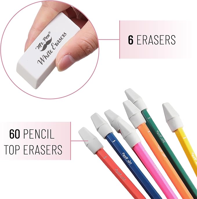 Mr. Pen- School Eraser Combination Set, 66 Pack, White, Latex Free Erasers for School, Office, Art Sketching, Homework, Exams, Clean Smudge-Free Correction