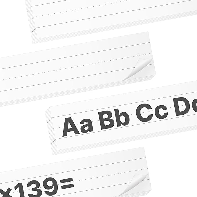 100 Pack Sentence Strips for Classroom, Chart Paper for Teacher Supplies, Lined Paper Borders for Classroom, Bulletin Board, 3 x 24 Inches (White)