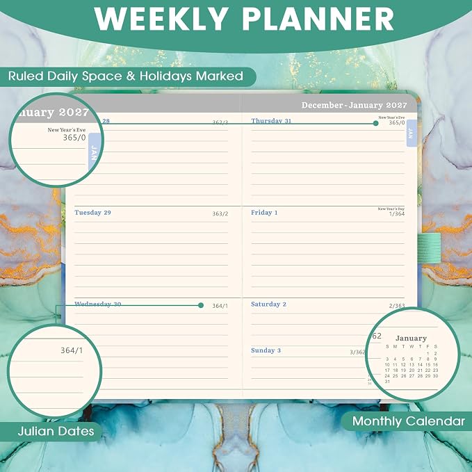 2027 Pocket Calendar - 2027 Pocket Planner, 2027 Planner Weekly and Monthly, Jan. 2027 - Dec. 2027, 6.3''×3.8'', Agenda Planners and Schedule Organizer with Pen Loop, 2 Bookmarks, Banded