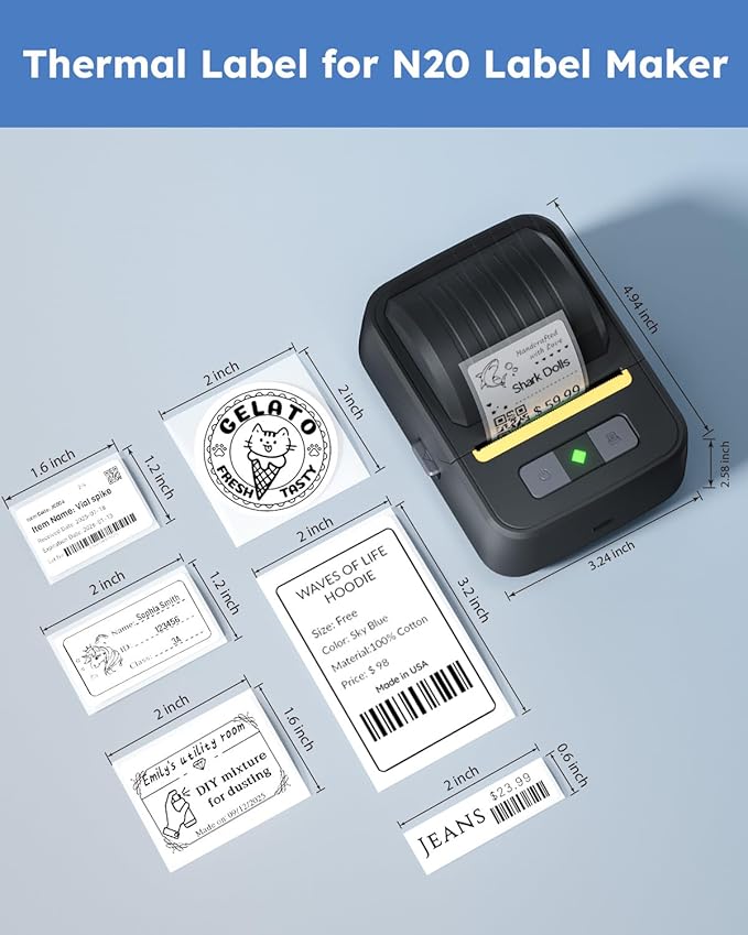 Thermal Labels for N20 Label Maker,1.97"x1.18"(50x30mm), 230 Labels/Roll, for Barcode, Address, Mailing, Logo, Business, Name Tag, 3 Rolls