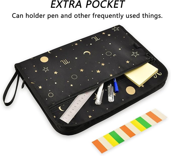ALAZA Moon Star Zodiac Expanding File Folder, 13 Pockets Expandable Document Organizer Folder with Zipper Closure for Home Office A4 Letter Size Paper Document