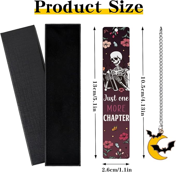Dark Romance Metal Bookmarks - Inspirational Funny Book Mark for Reading Women Just One More Chapter Skeletonl Page Maker Personalized Merch for Halloween Bookish Reader School Accessories