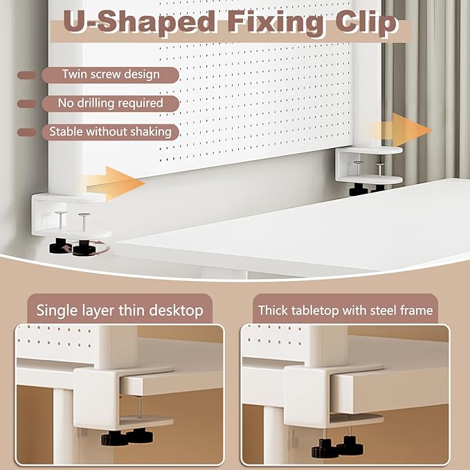 Clamp On Desk Organizer Shelf,White Desk Extender Pegboard Workstation,Computer Desk Accessories for Office, Desktop Shelving System,Desktop Bookshelf Storage Shelves for Desk,31.5in