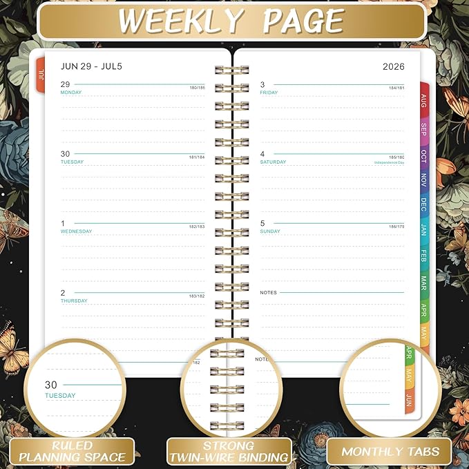 Pocket Calendar 2026-2027 - Pocket Planner 2026-2027 for Purse, Jul.2026 - Jun.2027, 4.1'' × 6.8'', Weekly Monthly Planner with Colorful Month Tabs, Strong Twin-wire Binding, Small Daily Academic Calendar - Butterfly