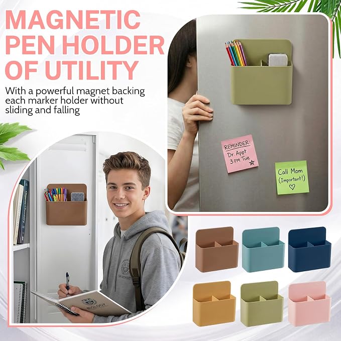 6 Pcs Magnetic Dry Erase Marker Holder Magnetic Pen Holder for Whiteboard Magnet Pencil Storage Organizer for Office Refrigerator Locker Classroom Organization Metal Cabinets (Morandi)