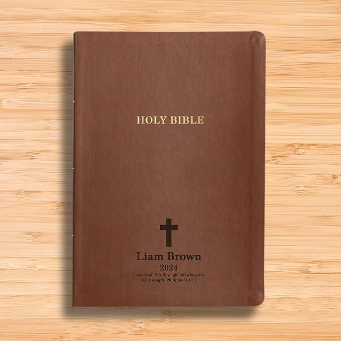 Personalized KJV Thinline Holy Bible Brown Faux Leather Large Print Size | Custom with Name, Date or Text | Gift for Christian & Religious Celebrations