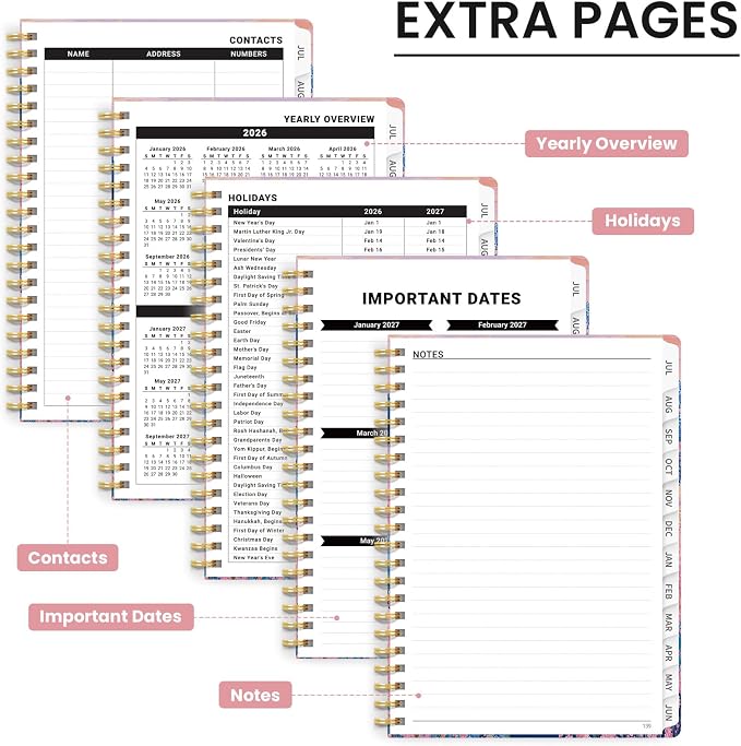 Planner 2026-2027, Monthly and Weekly Academic Planner July 2026 - June 2027, Hardcover Student Teacher Planning Agenda Calendar Book with Tabs, Perfect for Office School Supplies, A5 (6.3" x 8.5") - Windmill Fields