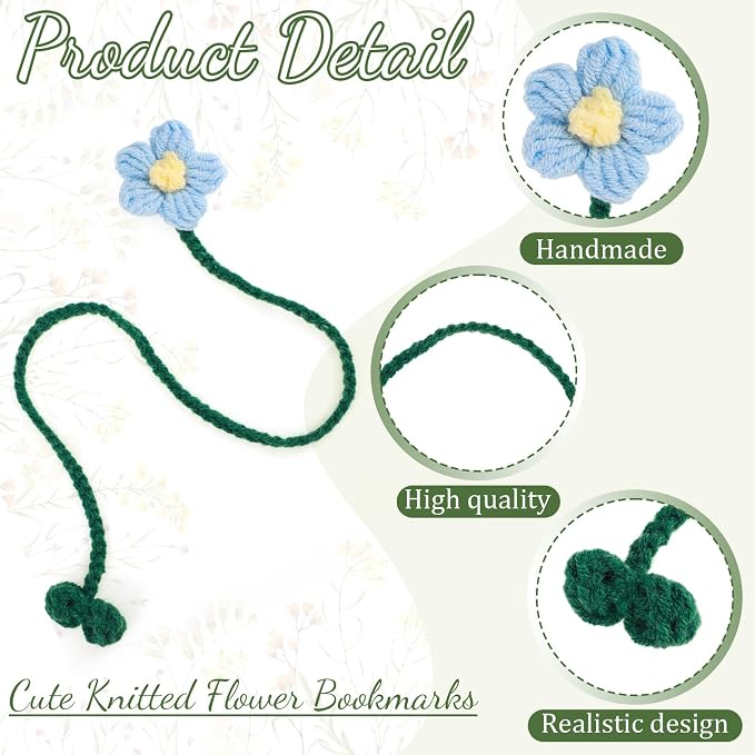 AmazingSpark 24 Pcs Flower Crochet Bookmarks Women Personalized Crochet Handmade Knitted Bookmark Flowers Bulk for Book Lovers and Teachers
