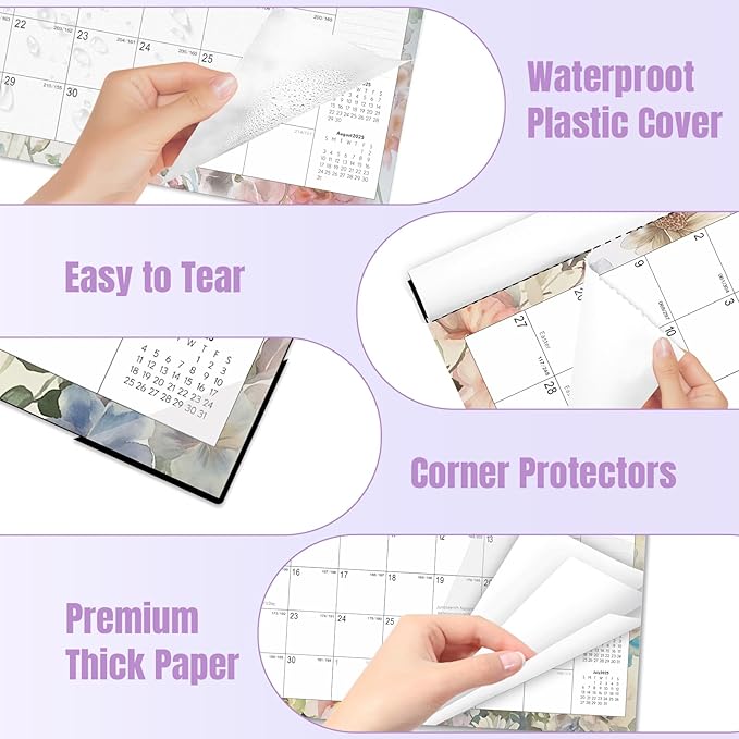 Gannyfer Desk Calendar 2026, Large 2026 Desk Calendar, 22" x 17" 18 Month Yearly Calendar 2025-2026, Thick Paper with Corner Protectors, 2026 Calendar for Home, School, or Office - Colorful Floral(6 Stickers)