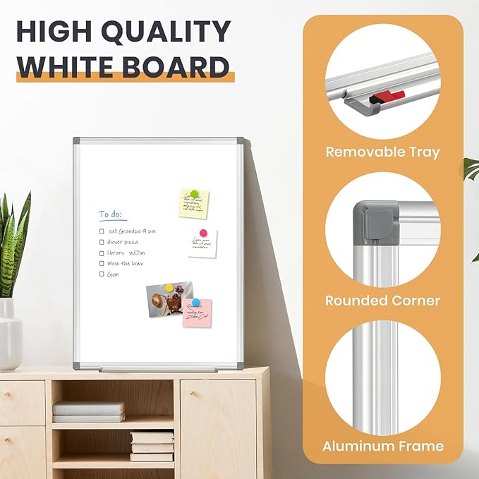 Double Sided Magnetic White Board, 36"x24" Dry Erase Whiteboard for Wall with Aluminum Frame Presentation Board for School, Office and Home