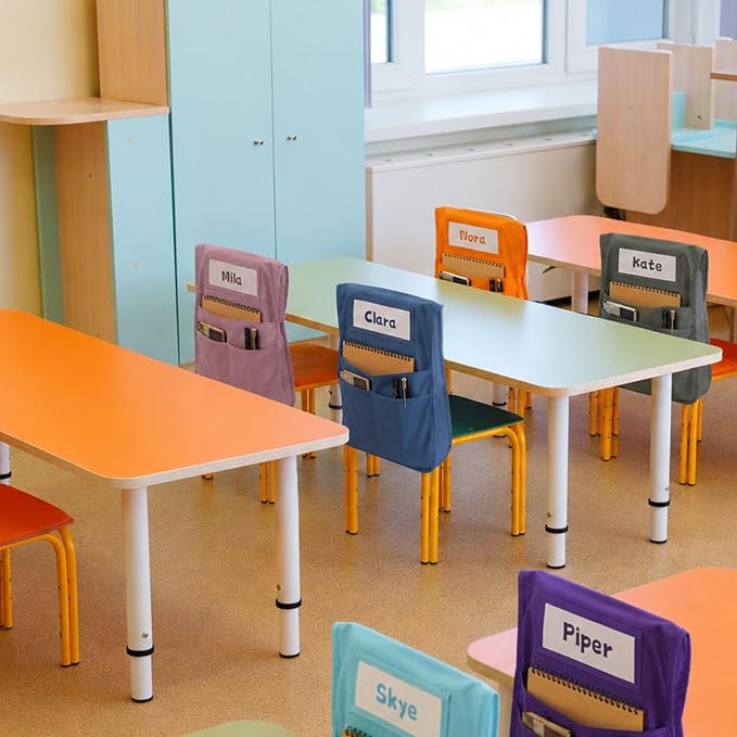 24pcs for Classroom 16.3x19.7inch Classroom Chair Pockets with Name Tag 3 Pockets Chair Organizer for Teacher Student School Office(Groovy)