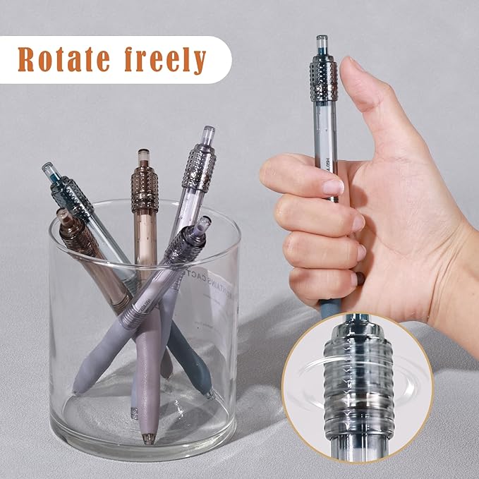 BAYTORY 6 Pcs Spinning Gel Pens, 0.5mm Retractable Black Ink Fine Point Pen, Smooth Writing Quick Dry Ink Pens for School Office Home ((Blue & Purple & Grey)