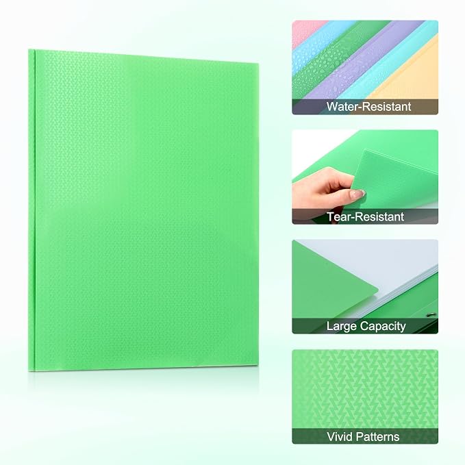ViVin Sturdy Plastic Folder with Pockets,6 Pack,Heavy Duty Two Pocket 3 Prong Folders,Holds Letter Size Paper,File Folders with Business Card Slot for School Home and Office(Green)