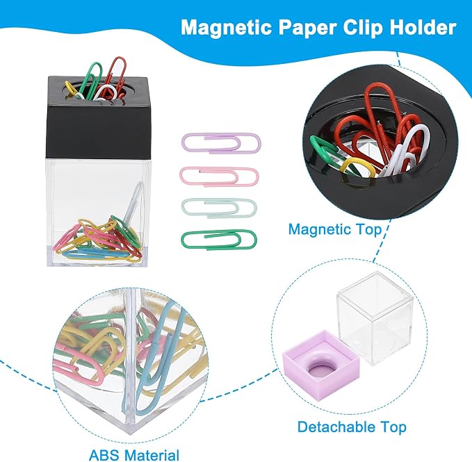 PATIKIL Magnetic Paper Clip Holder Dispenser, Large Capacity Paper Clip Organizers with Magnetic Top for Desk Supplies, Office, Classroom, Home, Black
