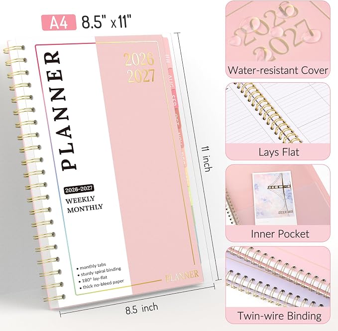 Teacher Planner 2026-2027, Forvencer Academic Planner 2026-2027, Jul 2026 - Jun 2027, 8.5"x11", Weekly & Monthly Planning Book with 7 Periods, School Agenda for Teacher Student Homeschool, A4, Pink