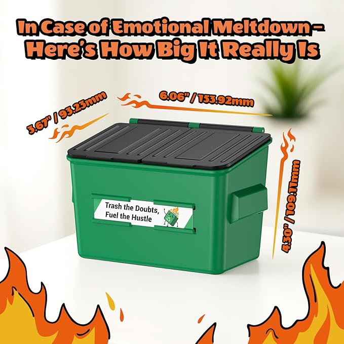 Dumpster Fire Pen Holder & Desk Organizer - Magnetic Novelty Decor for Office, Fridge, or Locker - Includes 10 Affirmation Cards for Stress Relief & Gag Gift