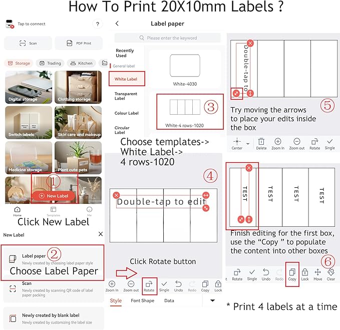 Phomemo M110 Labels-Sticker Labels 3 Roll 3600 Labels for M110/M100/M220/M221/M108 Label Printer,3/4" X 3/8"(20x10mm), 1200 Labels/Roll, for Barcode/Address/Mailing/Logo/Business/Home Tag