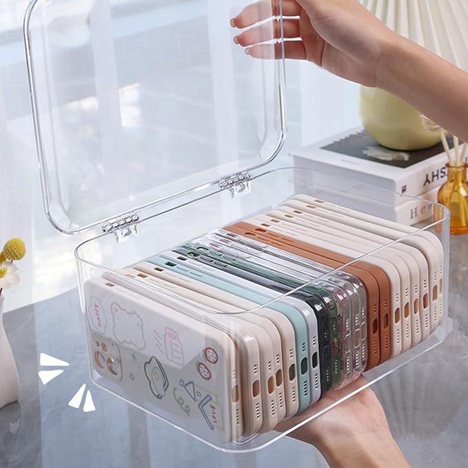 Clear Storage Bins, Plastic Storage Container with Lids Desk Organizers Clear Marker Organizer Desktop Office Supplies for Home Office (Transparent)