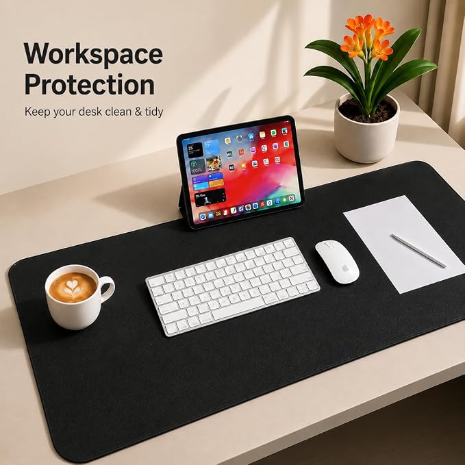 AFIING Cork Desk Mat, Black,23.6" x 13.7", Desk Pad Protector | Dual-Sided Cork & PU Leather, Large Mouse Pad, Non-Slip & Waterproof