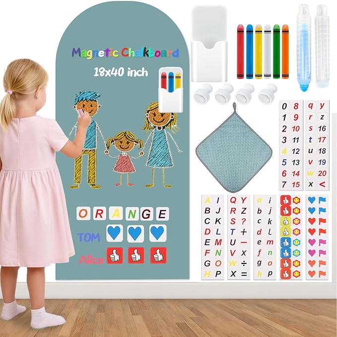 Magnetic Arch Wall Decal for Kids,Upgraded Thickened Magnetic Chalkboard for Most Wall,Suitable for Home Decoration Wallpaper and Children's Game Room (Celadon, 18" W x 40" H)