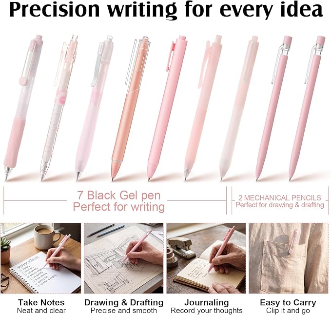 Eersida Office Desk Accessories Supplies, 26 Pcs Desk Organizer with Tape Dispenser, Stapler, Staple, Staple Remover, Scissor, Ruler, Sticky Tabs, Tape, Ballpoint Pen, Pencil, Clips for School(Pink)