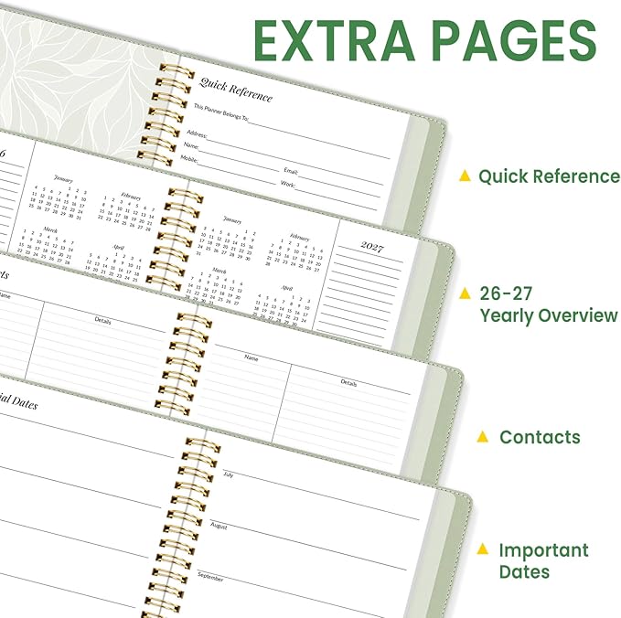 2026 Planner, Annecy Weekly ＆ Monthly Planner 2026, Jan. 2026 – Dec. 2026, 6.4" x 8.5" Monthly Agenda Planner with Tabs, Vegan Leather Cover, Spiral Binding, Double-sided Pocket, Bookmark, Green