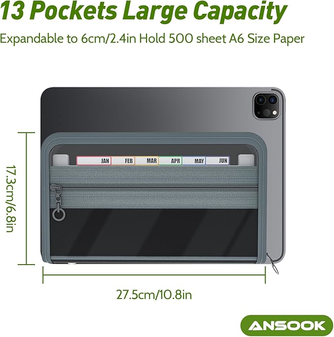 Ansook Coupon Receipt Organizer,13 Pockets Small Accordian File Organizer Holder, Glove Box Organizer,Monthly Budget Planner Organizer