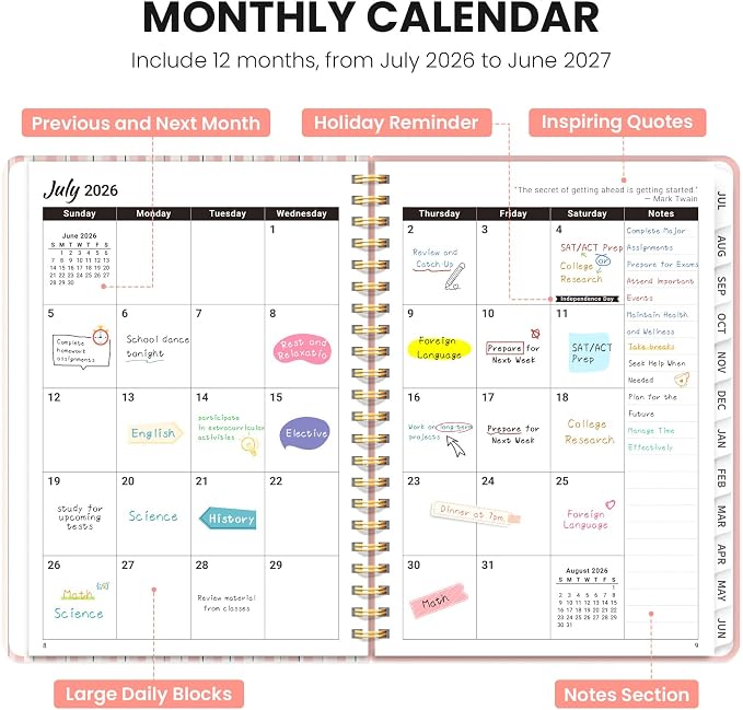 Planner 2026-2027, Monthly and Weekly Calendar Academic Planner July 2026 - June 2027, Hardcover Student Teacher Planning Agenda Book with Tabs, Perfect for Office School Supplies, A5 (6.3" x 8.5") - Rosette Bow