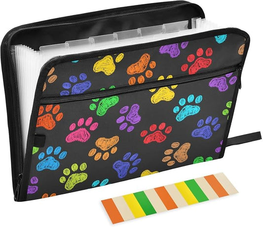 ALAZA Vintage Dog Paw Art Expanding File Folder, 13 Pockets Expandable Document Organizer Folder with Zipper Closure for Home Office A4 Letter Size Paper Document