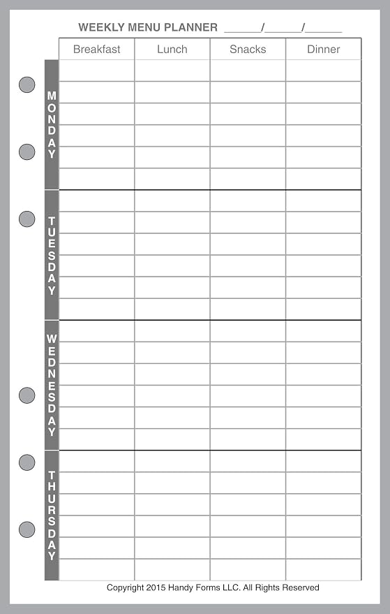 Compact Size Menu Planner and Shopping List, Sized and Punched for Franklin Covey Compact and Other Notebooks (4.25" x 6.75")