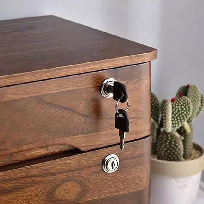 Wooden Desktop Organizer, 2 Drawers Tabletop Storage Box with Lock,Office Supplies A4 File Organizer,Walnut