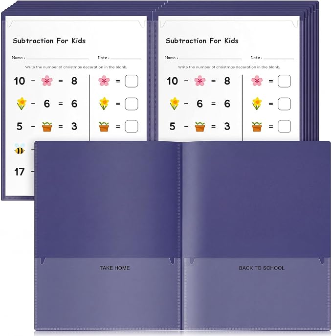 Henoyso 24 Pcs Take Home Folder Heavy Duty 2 Clear Front Pockets and 2 Inside Pockets Homework Folders for School Students Parent Teacher Classroom Communication (Dark Blue)