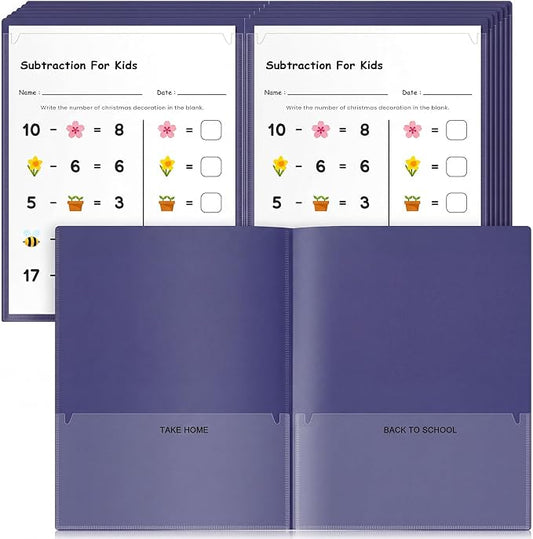 Henoyso 24 Pcs Take Home Folder Heavy Duty 2 Clear Front Pockets and 2 Inside Pockets Homework Folders for School Students Parent Teacher Classroom Communication (Dark Blue)