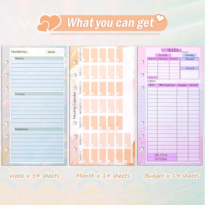 Toplive 3 Pack A6 Planner Refill Paper & Budget Sheets, Monthly Weekly Planner Losse Leaf Inserts 6 Hole Expense Tracker or A6 Planner Binder Cover Budget Bill Saving Organizer, Oil Painting 3 Pack