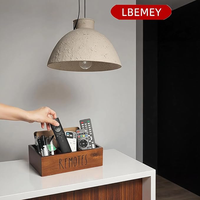 LBEMEY Acacia Wood Remote Control Holder, TV Remote Holder, Remote Organizer for Table,Home,Living room, bedroom for Wooden Remote Box (Brown, XL,for 6+ Remote Controls)