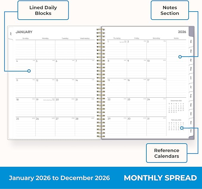 Blue Sky 2026 Weekly and Monthly Planner Calendar, January 2026 - December 2026, 8.5" x 11", Flexible Cover, Laminated Tabs, Durable Twin Wire Binding, Storage Pocket, Tula