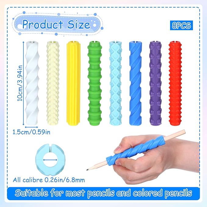 8 Pack Textured Pen Grips, Sensory Fidget Sleeves Quiet Fidget Toys for Adults, Anxiety Relief Item Textured Silicone ADHD Autism Calming Tool for Handwriting