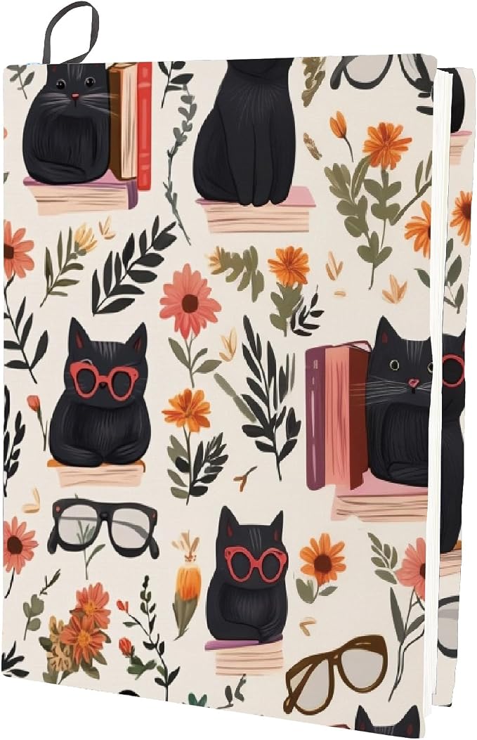 CRASPIRE Stretchy Book Cover Cat Themed Book Sleeves Polyester Cloth Elastic Washable Reusable Animal Sunglasses Cats Large Wraps Protector for Hardcover Notebook Students Readers