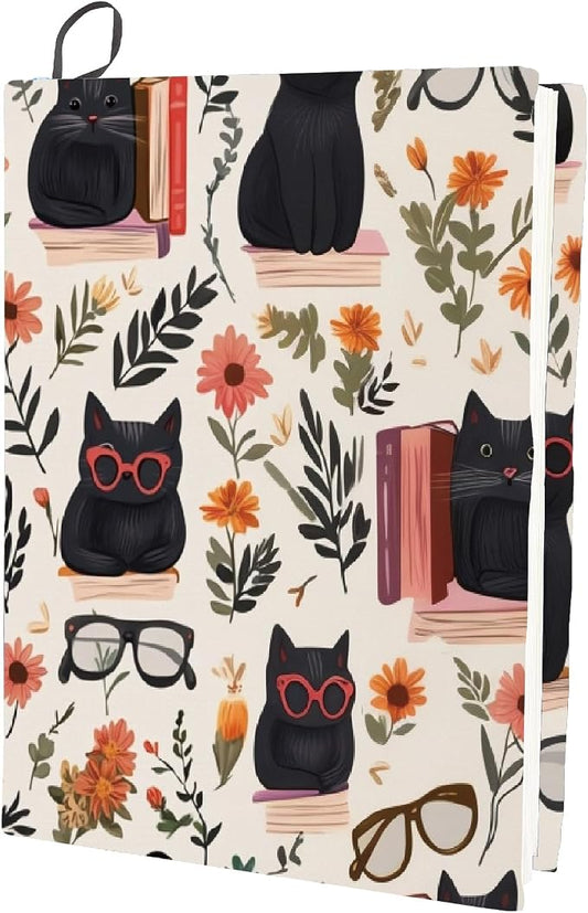 CRASPIRE Stretchy Book Cover Cat Themed Book Sleeves Polyester Cloth Elastic Washable Reusable Animal Sunglasses Cats Large Wraps Protector for Hardcover Notebook Students Readers