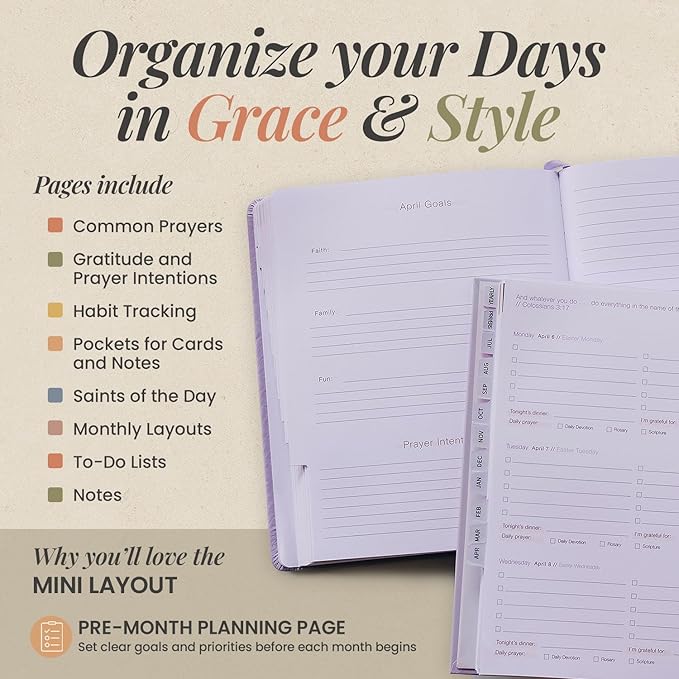 Blessed is She 2026 Yearly Catholic Planners for Women - 6.25x8.25" Purple Mini Spiral Bound Catholic Liturgical Planner, Christian Gifts for Women Faith, Daily Planner Organizer for Students
