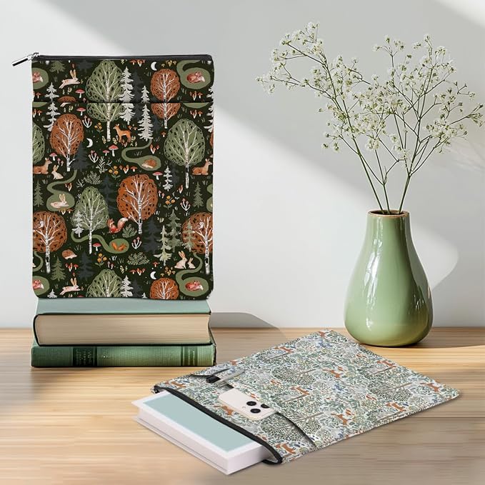 2 Pieces Forest Fox Deer Flower Botanical Floral Book Sleeve - Washable Covers for Hardcover Reading Accessories - Book Lovers Club Gifts for Women Girls Best Friend Aunt