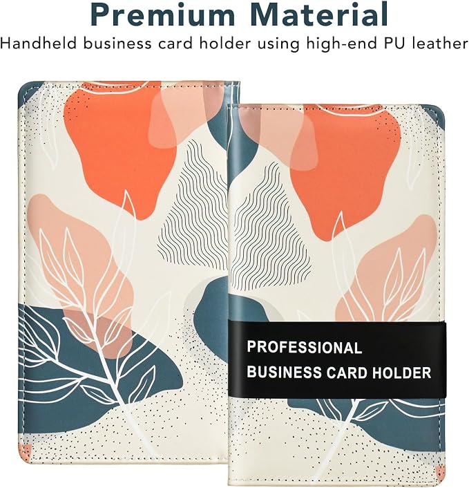 Leather Professional Business Card Holder Organizer Book - 300 Card Capacity Premium PU Folder with Soft Cover, Name Card Credit Cards Binder for Men/Women, Desert Leaf